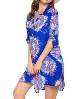 Women's Shirt Dress Beach Dress Beach Wear Mini Dress Button Plus High Low Casual Leopard Turndown 3/4 Length Sleeve Loose Fit Outdoor Daily Azure Black 2023 Spring Summer S M L XL -Casual Print Dress Sales wrzawf1676892555254