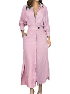 Women's Shirt Dress Casual Dress Sheath Dress Maxi Long Dress Outdoor Office Daily Polyester Fashion Modern Shirt Collar Button Long Sleeve Summer Spring Fall 2023 Loose Fit White Pink Blue Plain S M -Casual Print Dress Sales wsdwsp1684320408931