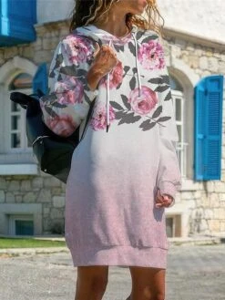 Women's Casual Dress Hoodie Dress Winter Dress Floral Plaid Print Hooded Mini Dress Fashion Streetwear Outdoor Daily Long Sleeve Loose Fit Black Yellow Pink Fall Winter S M L XL XXL -Casual Print Dress Sales wsenqa1692958585515