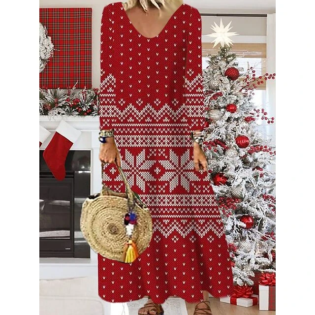 Women's Christmas Casual Dress Shift DressMaxi Long Dress Purple Wine Red Brown White Long Sleeve Plaid Santa Claus Elk Print Fall Winter V Neck Vacation Casual 2022 S M L XL XXL 3XL 4XL 5XL 6XL 10 Women's Christmas Casual Dress Shift DressMaxi Long Dress Purple Wine Red Brown White Long Sleeve Plaid Santa Claus Elk Print Fall Winter V Neck Vacation Casual 2022 S M L XL XXL 3XL 4XL 5XL 6XL - Image 10