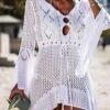 Women's Swimwear Cover Up Beach Dress Normal Swimsuit Oversized Crochet Hole Solid Color Wine Red Lake Green Black White Light Pink Bathing Suits Sports Vacation Sports