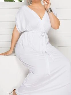 Women's Plus Size Curve Party Dress Sheath Dress Formal Dress Maxi Dress White Wine Royal Blue Short Sleeve Pure Color Lace Up Spring Fall Autumn V Neck Fashion Birthday Wedding Guest Vacation 32 Women's Plus Size Curve Party Dress Sheath Dress Formal Dress Maxi Dress White Wine Royal Blue Short Sleeve Pure Color Lace Up Spring Fall Autumn V Neck Fashion Birthday Wedding Guest Vacation -Casual Print Dress Sales wtdkpo1692178810139