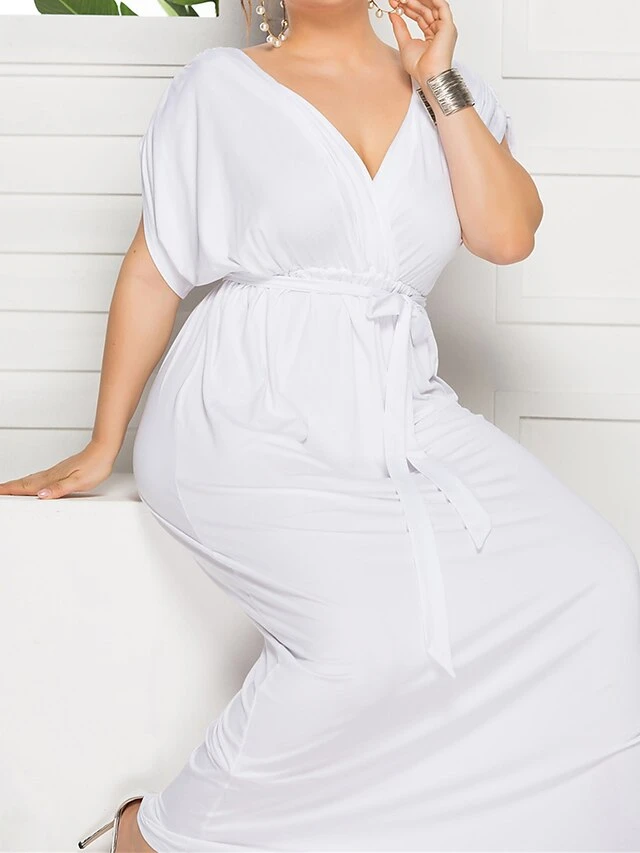 Women's Plus Size Curve Party Dress Sheath Dress Formal Dress Maxi Dress White Wine Royal Blue Short Sleeve Pure Color Lace Up Spring Fall Autumn V Neck Fashion Birthday Wedding Guest Vacation 14 Women's Plus Size Curve Party Dress Sheath Dress Formal Dress Maxi Dress White Wine Royal Blue Short Sleeve Pure Color Lace Up Spring Fall Autumn V Neck Fashion Birthday Wedding Guest Vacation - Image 14