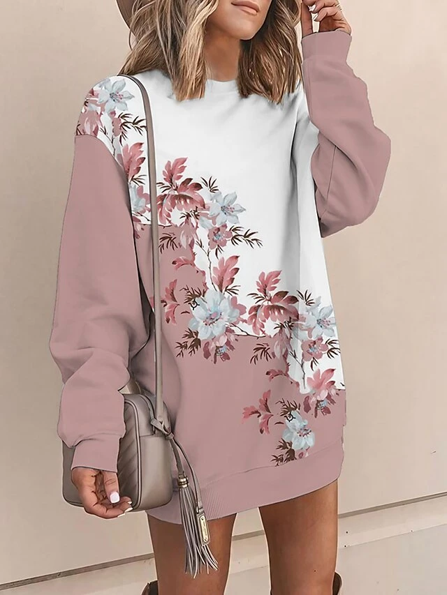 Women's Casual Dress Sweatshirt Dress Mini Dress Warm Fashion Outdoor Vacation Going Out Crew Neck Print Floral Loose Fit Pink Royal Blue Blue S M L XL XXL 2 Women's Casual Dress Sweatshirt Dress Mini Dress Warm Fashion Outdoor Vacation Going Out Crew Neck Print Floral Loose Fit Pink Royal Blue Blue S M L XL XXL - Image 2