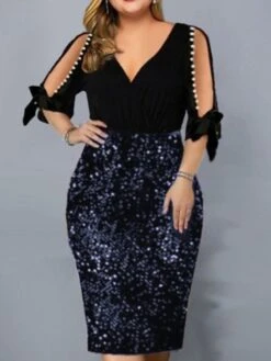 Women‘s Plus Size Curve Party Dress Solid Color V Neck Sequins Half Sleeve Spring Fall Stylish Sequins Prom Dress Midi Dress Party Club Dress Sheath Dress Sequin Dress 12 Women‘s Plus Size Curve Party Dress Solid Color V Neck Sequins Half Sleeve Spring Fall Stylish Sequins Prom Dress Midi Dress Party Club Dress Sheath Dress Sequin Dress -Casual Print Dress Sales wtkzdt1688639423765