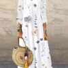 Women's Maxi Long Dress Casual Dress Print Dress Spring Dress Floral Fashion Streetwear Outdoor Daily Vacation Print 3/4 Length Sleeve V Neck Dress Loose Fit Light Pink White Yellow Summer Spring S M