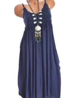 Women's Casual Dress Swing Dress Midi Dress Light Blue Wine Black Sleeveless Pure Color Summer Spring Cold Shoulder Casual Daily 2023 S M L XL 2XL 3XL 4XL 5XL -Casual Print Dress Sales wuonko1625737437339