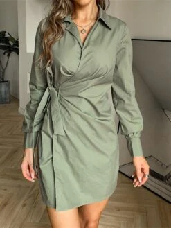 Women's Shirt Dress Casual Dress Sheath Dress Mini Dress Outdoor Daily Vacation Polyester Fashion Modern Shirt Collar Lace Up Long Sleeve Spring Fall Winter 2023 Regular Fit ArmyGreen Black White