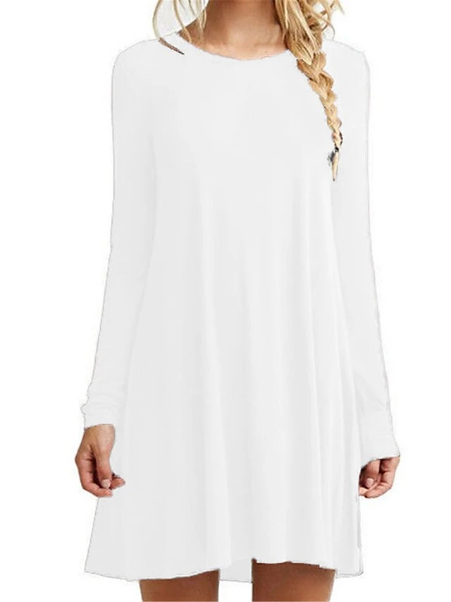 Women's Casual Dress Plain Dress Spring Dress Mini Dress Ruched Daily Date Going Out Active Fashion Crew Neck Long Sleeve 2023 Loose Fit Black White Green Color S M L XL XXL Size 2 Women's Casual Dress Plain Dress Spring Dress Mini Dress Ruched Daily Date Going Out Active Fashion Crew Neck Long Sleeve 2023 Loose Fit Black White Green Color S M L XL XXL Size - Image 2