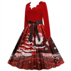 Women's Christmas Party Dress Swing DressKnee Length Dress Green Wine Dark Green Red Black Long Sleeve Santa Claus Elk Snowman Print Fall Winter V Neck Vintage Party Elegant Party 2022 S M L XL XXL -Casual Print Dress Sales wveeyu1665475510210
