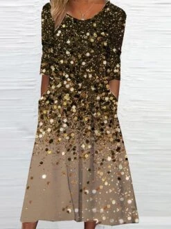 Women's Casual Dress Shift Dress Midi Dress Midi Dress Yellow Pink Purple 3/4 Length Sleeve Ombre Print Summer Spring Crew Neck Fashion Winter Dress Fall Dress 2023 S M L XL XXL 3XL 4XL 5XL