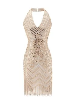 Women's Retro 1920s Sequin Dress Mini Dress Party Halloween Sequins Patchwork Floral Halter Neck Sleeveless Regular Fit Spring Fall 2023 Black Green S M L XL -Casual Print Dress Sales wvjxnv1693212149475