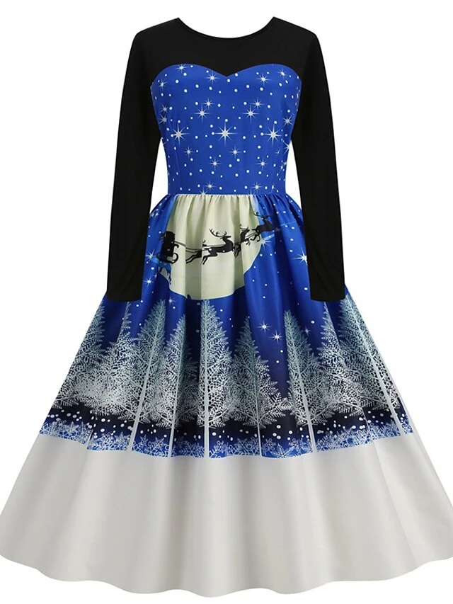Women's Christmas Swing Dress Vintage DressKnee Length Dress Blue Royal Blue Light Blue Black Long Sleeve Santa Claus Elk Snowman Print Fall Winter Crew Neck Vacation Vintage 2022 S M L XL XXL 3XL 1 Women's Christmas Swing Dress Vintage DressKnee Length Dress Blue Royal Blue Light Blue Black Long Sleeve Santa Claus Elk Snowman Print Fall Winter Crew Neck Vacation Vintage 2022 S M L XL XXL 3XL