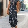 Women's Long Dress Maxi Dress Casual Dress Shift Dress Summer Dress Floral Geometric Feather Fashion Streetwear Outdoor Daily Going Out Pocket Split Short Sleeve Crew Neck Dress Regular Fit Black