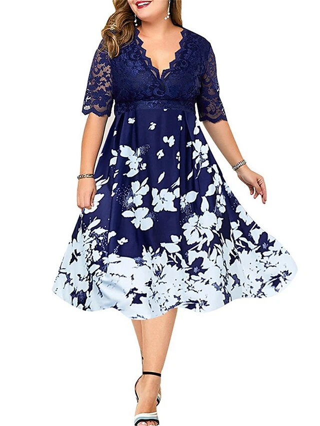 Women‘s Plus Size Curve Party Dress Cocktail Dress Work Dress Midi Dress Black Navy Blue Purple Half Sleeve Floral Lace Summer Spring Fall V Neck Fashion Wedding Guest Vacation Summer Dress 2023 6 Women‘s Plus Size Curve Party Dress Cocktail Dress Work Dress Midi Dress Black Navy Blue Purple Half Sleeve Floral Lace Summer Spring Fall V Neck Fashion Wedding Guest Vacation Summer Dress 2023 - Image 6