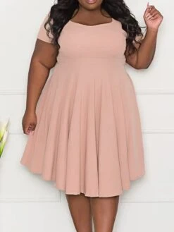 Women‘s Plus Size Curve Casual Dress A Line Dress Solid Color Midi Dress Short Sleeve Ruched Square Neck Fashion Outdoor Black Pink Summer Spring XL XXL 3XL 4XL 5XL -Casual Print Dress Sales wynnce1678870576580