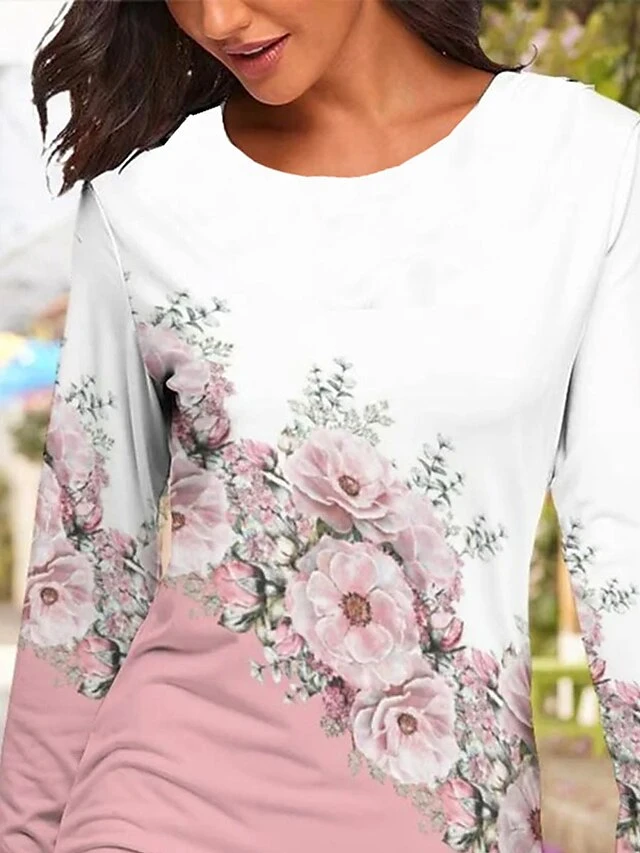 Women's Casual Dress Sweatshirt Dress Winter Dress Floral Print Crew Neck Mini Dress Fashion Streetwear Outdoor Daily Long Sleeve Loose Fit Pink Fall Winter S M L XL XXL 2 Women's Casual Dress Sweatshirt Dress Winter Dress Floral Print Crew Neck Mini Dress Fashion Streetwear Outdoor Daily Long Sleeve Loose Fit Pink Fall Winter S M L XL XXL - Image 2