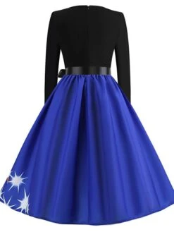 Women's Christmas Swing DressKnee Length Dress Green Blue Purple Red Long Sleeve Print Snowflake Bow Print Fall Winter Crew Neck Stylish 2022 S M L XL 2XL -Casual Print Dress Sales wzghgp1658813909092