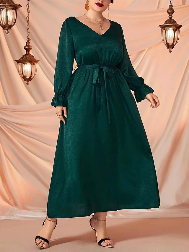 Women's Plus Size Curve Prom Dress Party Dress Wedding Guest Dress Long Dress Maxi Dress Green Long Sleeve Pure Color Lace Up Fall Winter Autumn V Neck Fashion Evening Party Wedding Guest 5 Women's Plus Size Curve Prom Dress Party Dress Wedding Guest Dress Long Dress Maxi Dress Green Long Sleeve Pure Color Lace Up Fall Winter Autumn V Neck Fashion Evening Party Wedding Guest - Image 5