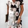 Women's Casual Dress Summer Dress Print Dress Floral Print V Neck Mini Dress Active Fashion Outdoor Date Short Sleeve Loose Fit White Summer Spring S M L XL XXL
