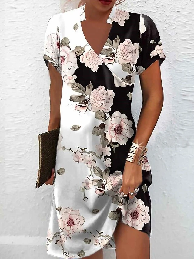 Women's Casual Dress Summer Dress Print Dress Floral Print V Neck Mini Dress Active Fashion Outdoor Date Short Sleeve Loose Fit White Summer Spring S M L XL XXL 1 Women's Casual Dress Summer Dress Print Dress Floral Print V Neck Mini Dress Active Fashion Outdoor Date Short Sleeve Loose Fit White Summer Spring S M L XL XXL