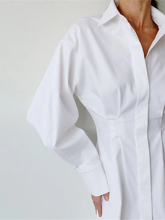 Women's Shirt Dress Casual Dress Mini Dress Outdoor Daily Date Polyester Fashion Basic Shirt Collar Button Long Sleeve Fall Winter 2023 Regular Fit Black White Brown Pure Color S M L 7 Women's Shirt Dress Casual Dress Mini Dress Outdoor Daily Date Polyester Fashion Basic Shirt Collar Button Long Sleeve Fall Winter 2023 Regular Fit Black White Brown Pure Color S M L - Image 7