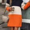 Women's Casual Dress Hoodie Dress Winter Dress Color Block Stripe Patchwork Hooded Mini Dress Active Fashion Daily Date Long Sleeve Regular Fit Orange Fall Autumn S M L XL XXL