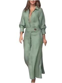 Women's Shirt Dress Casual Dress Sheath Dress Maxi Long Dress Outdoor Office Daily Polyester Fashion Modern Shirt Collar Button Long Sleeve Summer Spring Fall 2023 Loose Fit White Pink Blue Plain S M -Casual Print Dress Sales wzwxqt1684320407745