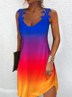 Women's Casual Dress Lace Dress Summer Dress Print Ombre Print U Neck Mini Dress Active Fashion Outdoor Holiday Sleeveless Regular Fit Blue Green Summer Spring S M L XL XXL -Casual Print Dress Sales wzyinu1678874160016