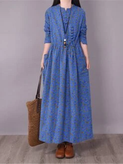 Women's A Line Dress Long Dress Maxi Dress Red Navy Blue Blue Long Sleeve Floral Print Fall Crew Neck Casual Winter Dress Fall Dress 2023 M L XL XXL -Casual Print Dress Sales xagsxp1635243264787