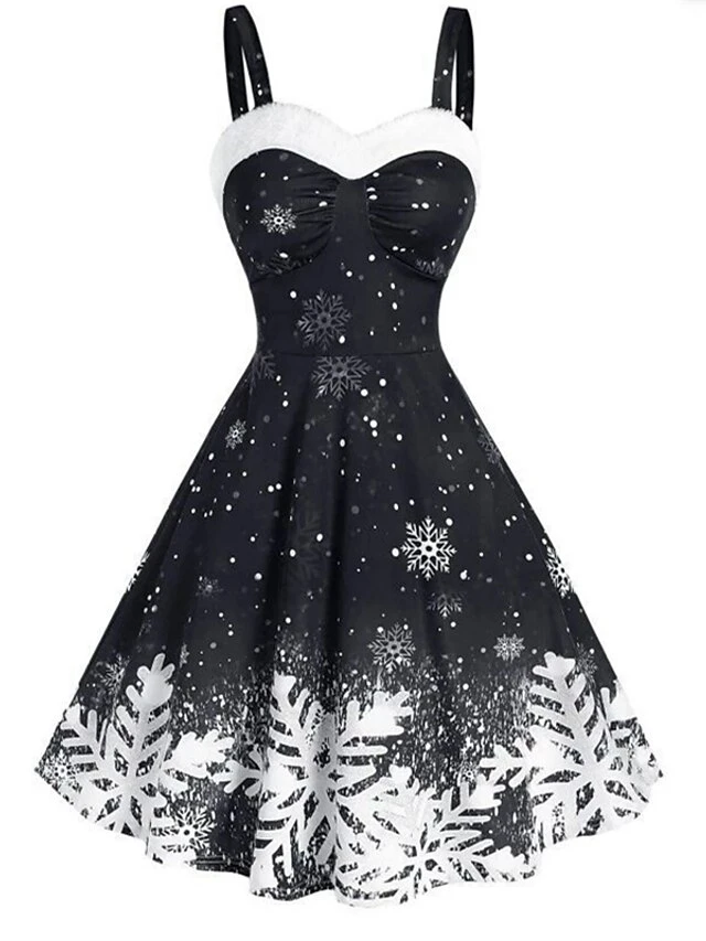Women's Christmas Swing Dress Slip Dress Midi Dress Green Blue Purple Red Black Sleeveless Snowflake Cold Shoulder Print Winter Fall Spaghetti Strap Fashion Party Sexy 2022 S M L XL 2XL 3XL 5 Women's Christmas Swing Dress Slip Dress Midi Dress Green Blue Purple Red Black Sleeveless Snowflake Cold Shoulder Print Winter Fall Spaghetti Strap Fashion Party Sexy 2022 S M L XL 2XL 3XL - Image 5