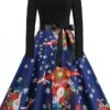 Women's Christmas Swing Dress Vintage Dress Midi Dress Green Blue Light Green Long Sleeve Santa Claus Bow Winter Fall Autumn Crew Neck Fashion Daily Date 2022 S M L XL XXL 3XL
