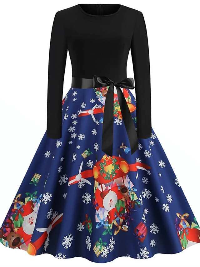 Women's Christmas Swing Dress Vintage Dress Midi Dress Green Blue Light Green Long Sleeve Santa Claus Bow Winter Fall Autumn Crew Neck Fashion Daily Date 2022 S M L XL XXL 3XL 1 Women's Christmas Swing Dress Vintage Dress Midi Dress Green Blue Light Green Long Sleeve Santa Claus Bow Winter Fall Autumn Crew Neck Fashion Daily Date 2022 S M L XL XXL 3XL