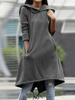 Women's Casual Dress Hoodie Dress Winter Dress Midi Dress Pocket Outdoor Street Daily Fashion Streetwear Hooded Long Sleeve 2023 Loose Fit Black Army Green Gray Color S M L XL XXL Size -Casual Print Dress Sales xbbujb1694510141191