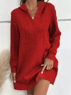 Women's Hoodie Dress Casual Dress Mini Dress Fashion Daily Outdoor Holiday Vacation Hoodie Knit Solid Color Loose Fit Black Red Blue S M L XL XXL -Casual Print Dress Sales xcbqbq1697541638397
