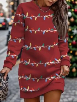 Women's Casual Dress Christmas Dress Sweatshirt Dress Geometric Snowflake Print Crew Neck Mini Dress Fashion Streetwear Outdoor Christmas Long Sleeve Loose Fit Pink Wine Red Fall Winter S M L XL XXL -Casual Print Dress Sales xcxkge1695211776044
