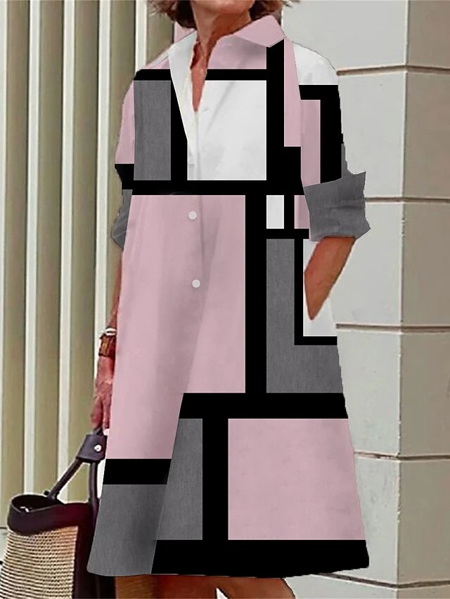 Women's Shirt Dress Casual Dress Midi Dress Outdoor Office Daily Polyester Fashion Modern Shirt Collar Button Pocket Long Sleeve Fall Winter 2023 Loose Fit Pink Blue Khaki Geometric Plaid Color Block 1 Women's Shirt Dress Casual Dress Midi Dress Outdoor Office Daily Polyester Fashion Modern Shirt Collar Button Pocket Long Sleeve Fall Winter 2023 Loose Fit Pink Blue Khaki Geometric Plaid Color Block