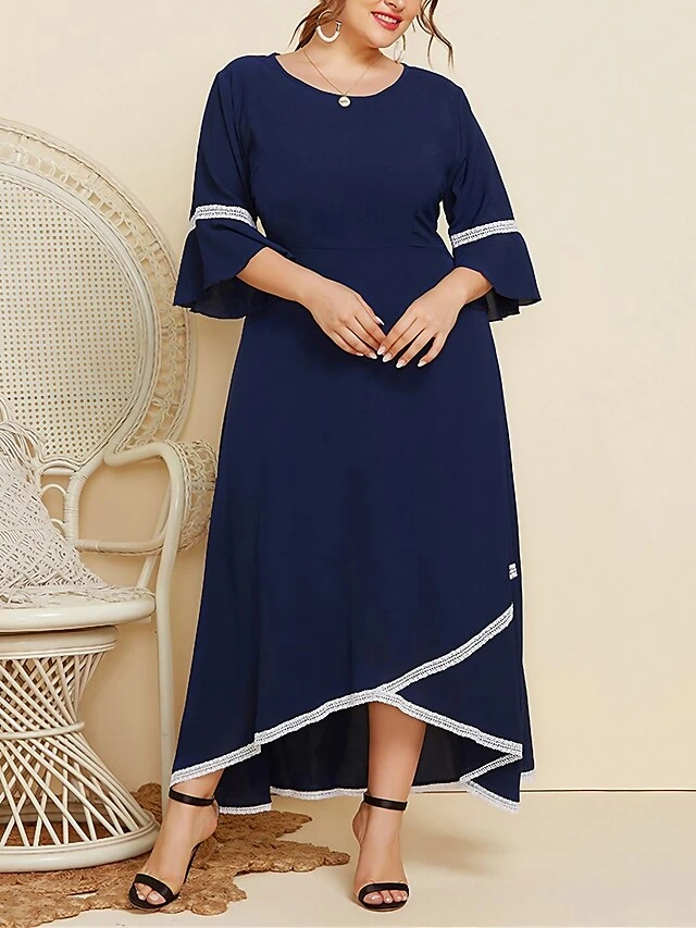 Women's Plus Size Curve Casual Dress Swing Dress A Line Dress Plain Long Dress Maxi Dress 3/4 Length Sleeve Patchwork Plus High Low Crew Neck Fashion Outdoor Dark Blue Fall Winter XL XXL 3XL 4XL 1 Women's Plus Size Curve Casual Dress Swing Dress A Line Dress Plain Long Dress Maxi Dress 3/4 Length Sleeve Patchwork Plus High Low Crew Neck Fashion Outdoor Dark Blue Fall Winter XL XXL 3XL 4XL