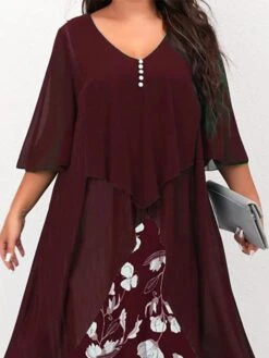 Women's Plus Size Curve Work Dress Floral V Neck Ruched 3/4 Length Sleeve Spring Summer Work Elegant Midi DressLayered Formal Vacation Dress -Casual Print Dress Sales xdredp1669975971360