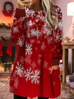 Women's Christmas Sweatshirt Dress Winter Dress Mini Dress Black Wine White Long Sleeve Plaid Snowflake Pocket Print Winter Fall Crew Neck Casual Loose Fit 2022 S M L XL XXL 3XL