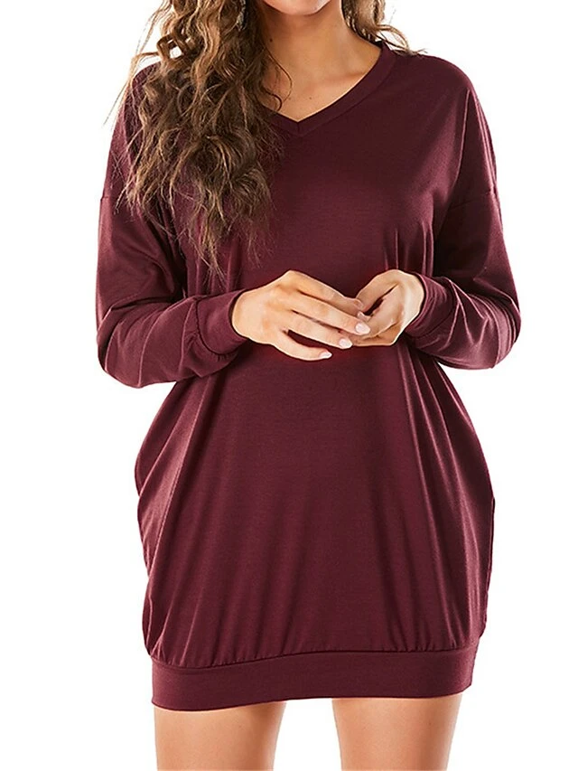 Women's Casual Dress Sweatshirt Dress Shift Dress Mini Dress Pocket Outdoor Street Daily Active Fashion V Neck Long Sleeve 2023 Loose Fit Black Wine Dark Grey Color S M L XL XXL Size 6 Women's Casual Dress Sweatshirt Dress Shift Dress Mini Dress Pocket Outdoor Street Daily Active Fashion V Neck Long Sleeve 2023 Loose Fit Black Wine Dark Grey Color S M L XL XXL Size - Image 6