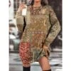 Women's Casual Dress Sweatshirt Dress Winter Dress Floral Geometric Pocket Print Crew Neck Mini Dress Fashion Streetwear Outdoor Daily Long Sleeve Loose Fit Dark Brown Green Khaki Fall Winter S M L