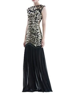 Women's Retro 1920s Sequin Dress Long Dress Maxi Dress Party Halloween Sequins Ruffle Leaf Crewneck Sleeveless Regular Fit Spring Fall 2023 Black Red S M L XL -Casual Print Dress Sales xgatjf1692947215335