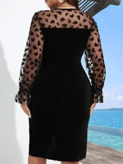 Women‘s Plus Size Curve Party Dress Cocktail Dress Wedding Guest Dress Black Dress Midi Dress Long Sleeve Pure Color Mesh Spring Fall Winter V Neck Fashion Winter Dress Birthday Wedding Guest -Casual Print Dress Sales xghwgp1691647577141