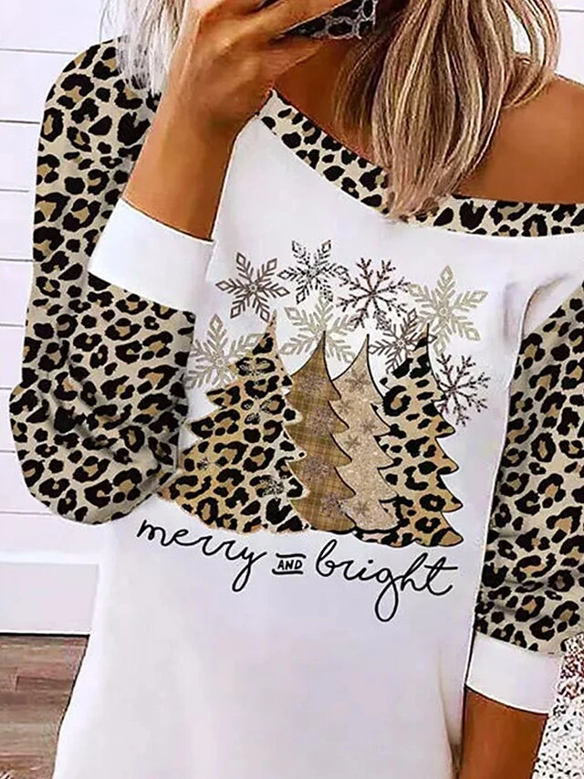 Women's Casual Dress Sweatshirt Dress Mini Dress Warm Fashion Outdoor Christmas Holiday Crew Neck Print Leopard Christmas Tree Loose Fit White S M L XL XXL 2 Women's Casual Dress Sweatshirt Dress Mini Dress Warm Fashion Outdoor Christmas Holiday Crew Neck Print Leopard Christmas Tree Loose Fit White S M L XL XXL - Image 2