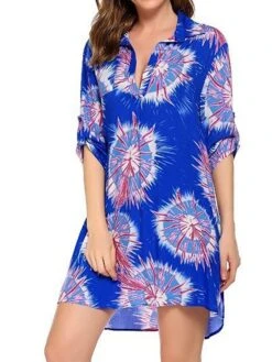 Women's Shirt Dress Beach Dress Beach Wear Mini Dress Button Plus High Low Casual Leopard Turndown 3/4 Length Sleeve Loose Fit Outdoor Daily Azure Black 2023 Spring Summer S M L XL -Casual Print Dress Sales xguhcu1676892554428