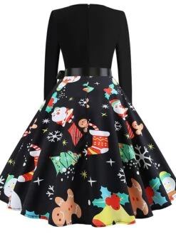 Women's Christmas Retro 1950s Vintage Dress Midi Dress Party Ruched Bow Fruit V Neck Long Sleeve Regular Fit Fall Winter 2023 Deep Green Black S M L XL -Casual Print Dress Sales xhpbuk1695363822891