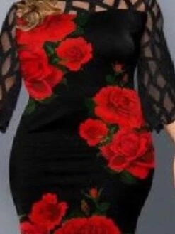 Women‘s Plus Size Curve Flattering Dresses Elegant Apple Shaped Dress Wedding Guest Party Dress Print Crew Neck Sleeve Spring Fall Work Casual Prom Dress Midi Dress Daily Work Dress -Casual Print Dress Sales xhsnvn1649312172660