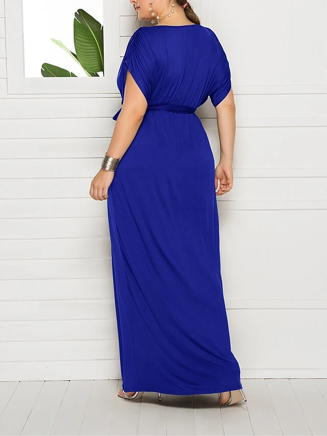 Women's Plus Size Curve Party Dress Sheath Dress Formal Dress Maxi Dress White Wine Royal Blue Short Sleeve Pure Color Lace Up Spring Fall Autumn V Neck Fashion Birthday Wedding Guest Vacation 19 Women's Plus Size Curve Party Dress Sheath Dress Formal Dress Maxi Dress White Wine Royal Blue Short Sleeve Pure Color Lace Up Spring Fall Autumn V Neck Fashion Birthday Wedding Guest Vacation - Image 19