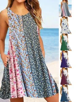 Women's Casual Dress Tank Dress Summer Dress Graphic Floral Print Crew Neck Mini Dress Fashion Classic Daily Holiday Sleeveless Loose Fit Colourful White Red Summer Spring S M L XL XXL